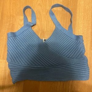 Princess Polly V-Neck Ribbed Blue Tank Top